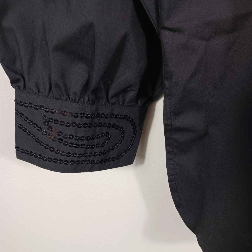 Bob Mackie NWT, Size Med., Black Button Down Shirt W/Sequins, Mandarin Collar - Picture 8 of 14